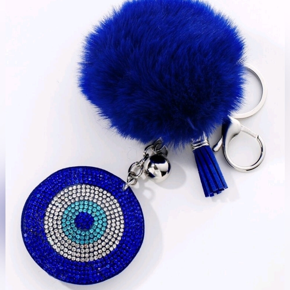 💙▪️Evil eye ▪️blue Rhinestone Decor heart Charm Keychain ✨️💙👀